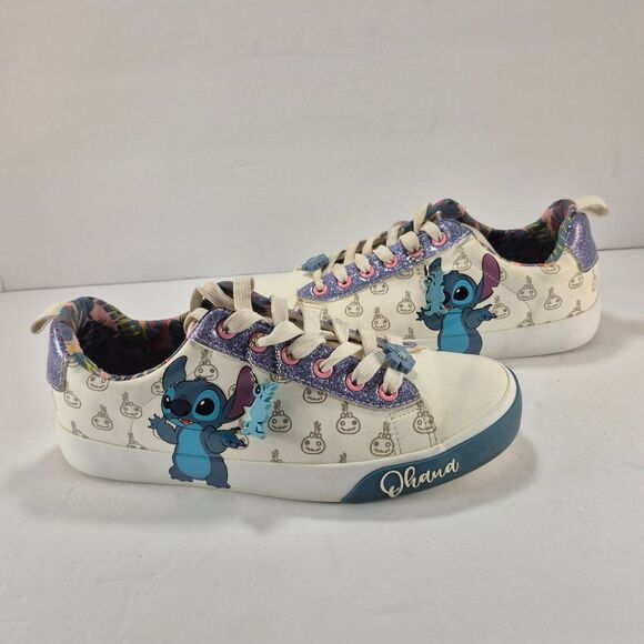 Disney Shoes - Disney Lilo & Stitch "Ohana" Graphic Low Top Court Sneakers With Charms Size 8..
